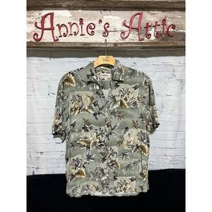 VTG Campia Moda Mens Shirt XL Hawaiian Green Short Sleeve Button Surfboard Palm